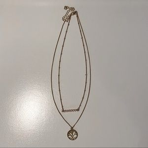 Tree and Pink stone layered Necklace